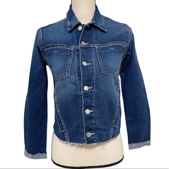 L’AGENCE Janelle Slim Distressed Cropped Jean Jacket Blue Women Size XS - Picture 1 of 14